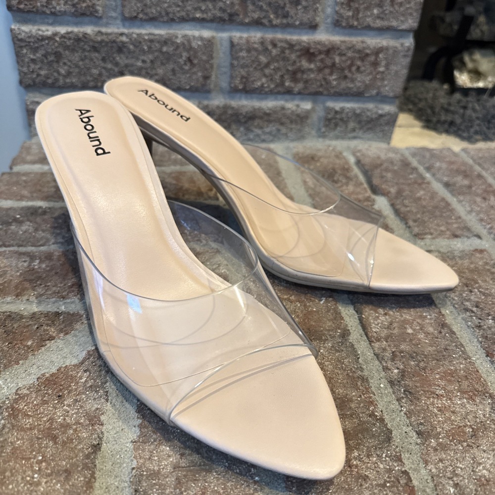 Abound Alana Block Heel Slide Sandals Open Toe Women's Clear BeigeCream Size 10M